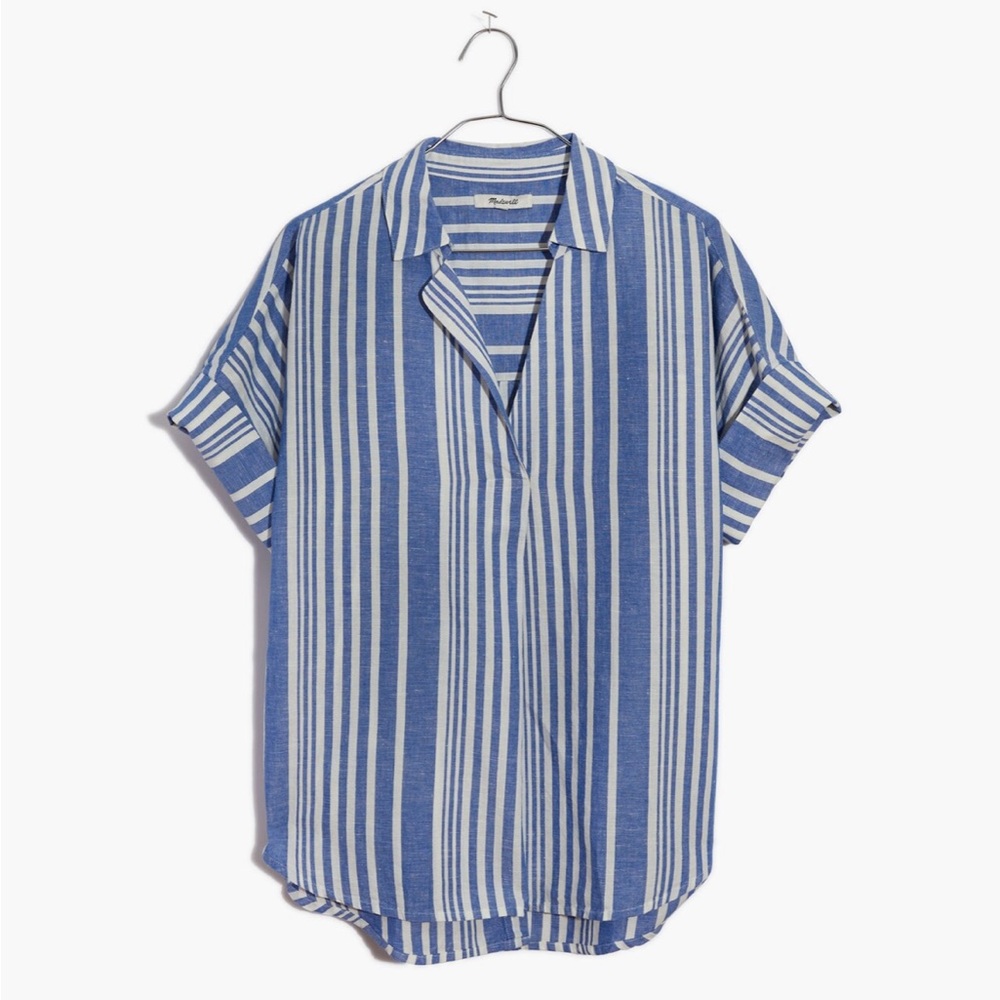 Like NEW MADEWELL Courier Button-Back Shirt in Hinsdale Stripe Size L - Picture 3 of 4